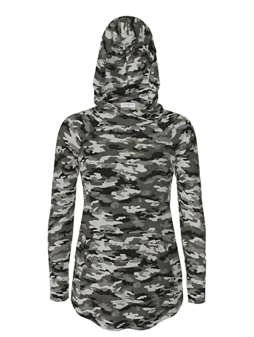 Camo Hooded Long-Sleeve Women's Top - Gray Camouflage